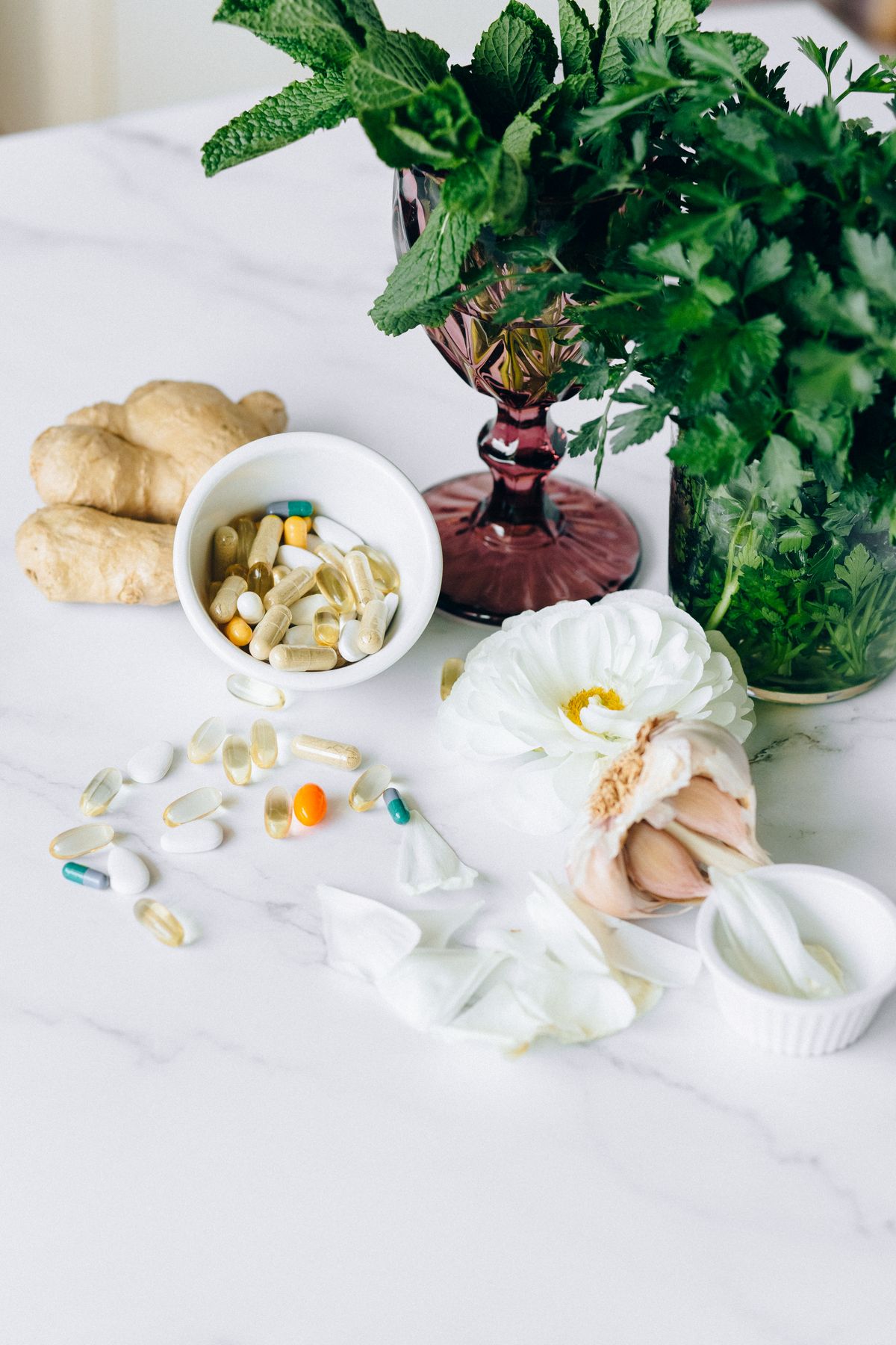 CBD Care Full Spectrum Gummies and natural CBD supplements on a clean surface