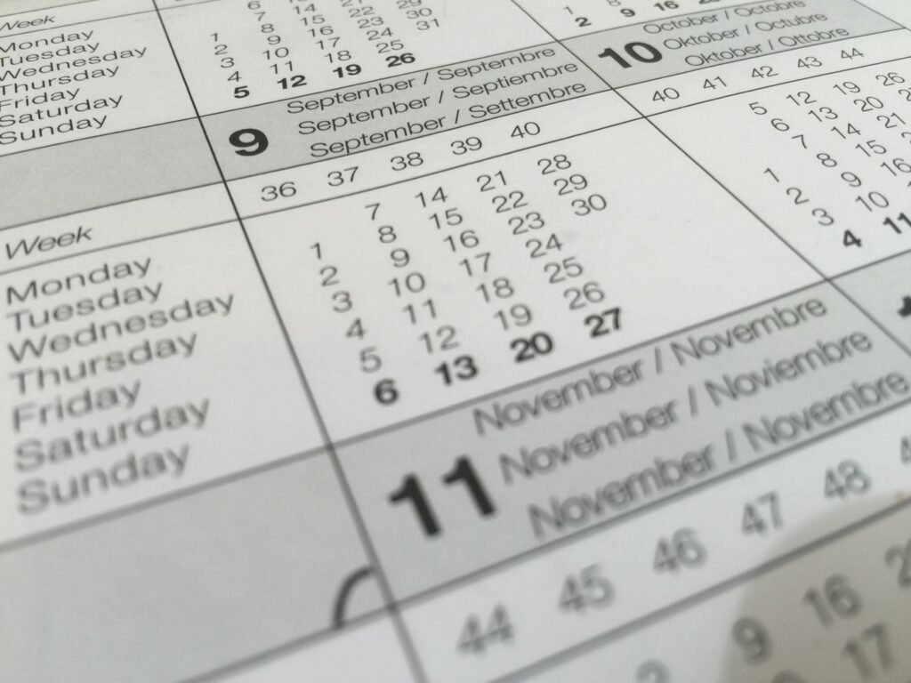 Printed calendar pages for September to November, a reminder of the December 11 full-spectrum CBD deadline